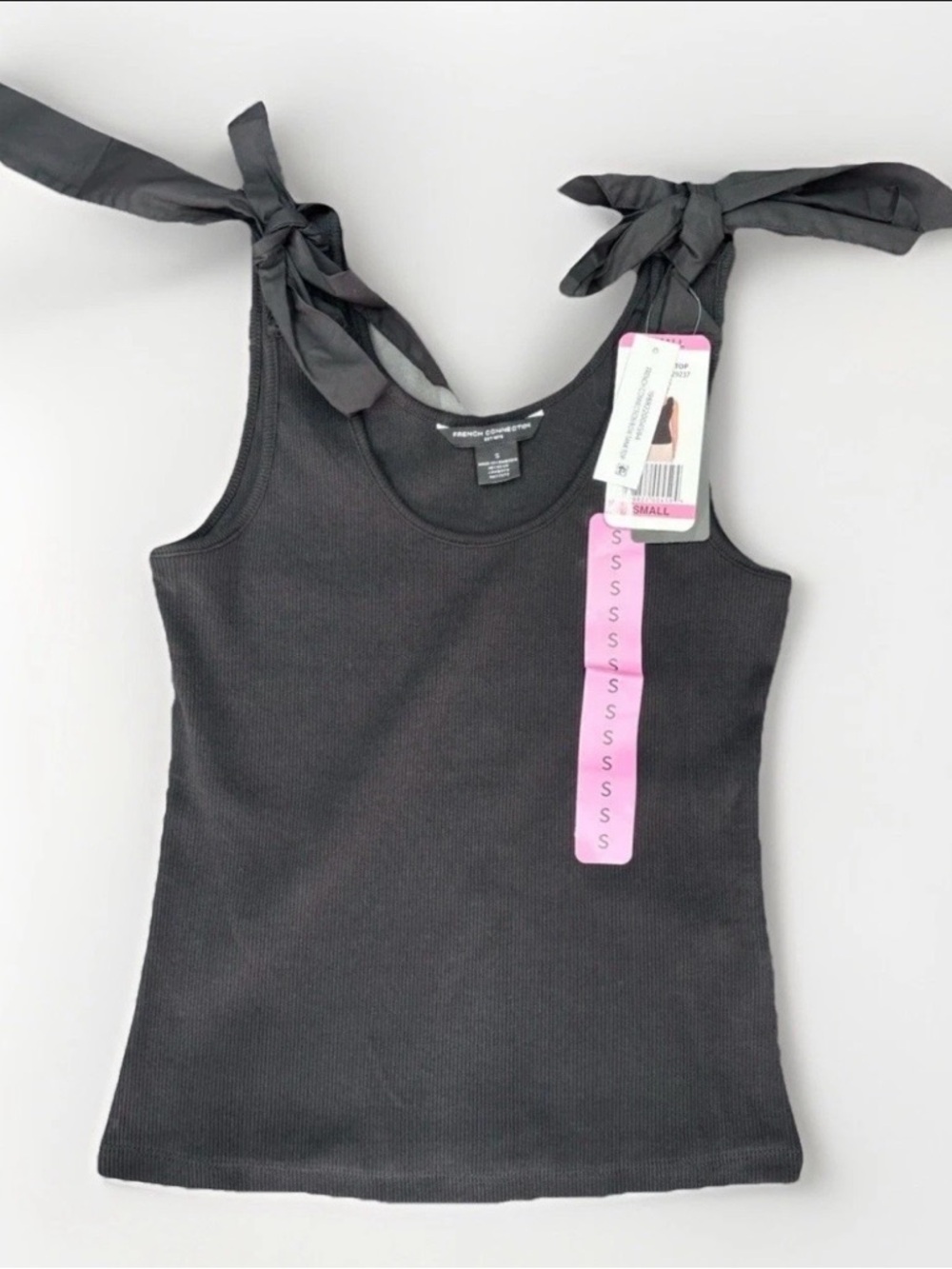 NWT French Connection Bow Tie Shoulder Ribbed Tank Top - Black